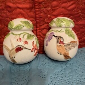 American Atelier‎ Humming Bird Salt Pepper Shakers 3" Potbelly Floral Spring
